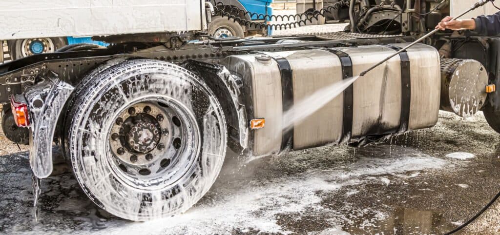 Semi truck being washed on-site