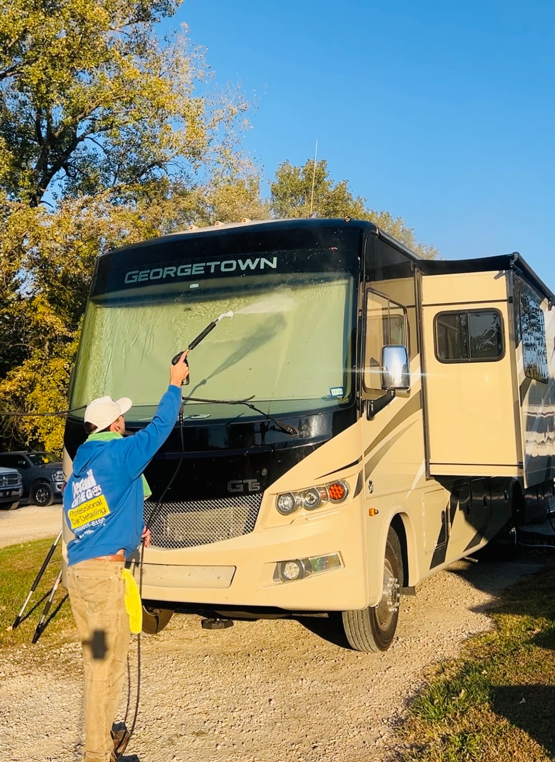 Mobile RV detailing in Toledo, OH — exterior fiberglass shining after wash and polish